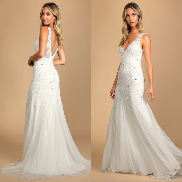 Lulus Dresses & Skirts - SOLD Lulus Luxe Lifetime Full of Love White Sequin Mermaid Maxi Dress
